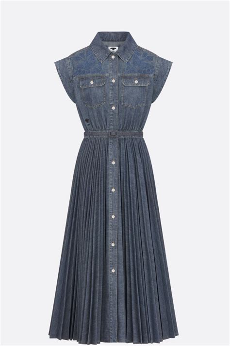 Embroidered Shirt Dress Blue Cotton Denim 